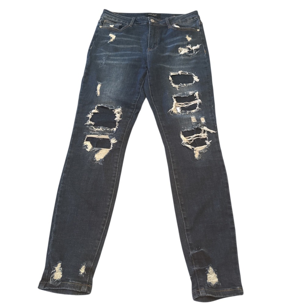 Judy Blue Los Angeles Distressed Skinny Jeans Dark Wash Ripped‎ Denim 11/30